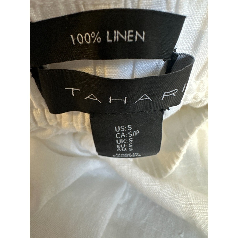 Tahari 100% Linen Wide Leg Crop Ankle Pants Elastic Waist Pockets White Small - Picture 7 of 12